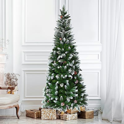 Artificial Pencil Christmas Tree Snow Flocked with Metal Stand
