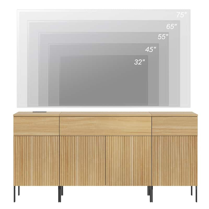 Modern Reeded Dresser TV Stand For Tvs Up To 75 Inch, Entertainment Center With Charging Station