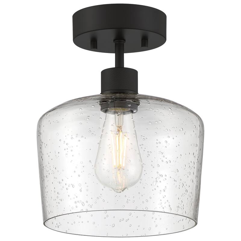 Port Nine Chardonnay LED Semi-Flush Light - Replaceable LED - Matte Black/Seeded Glass