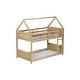 preview thumbnail 11 of 34, Twin Over Twin Low House Bunk Bed for Kids, Rubber Wood Floor Bed Frame with Guardrails, Ladder & Headboards for Bedroom