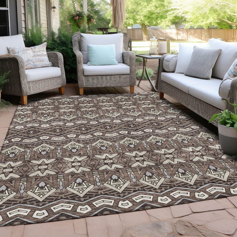 Machine Washable Indoor/ Outdoor Chantille Mosaic Global Rug - Brown - 9' x 12'