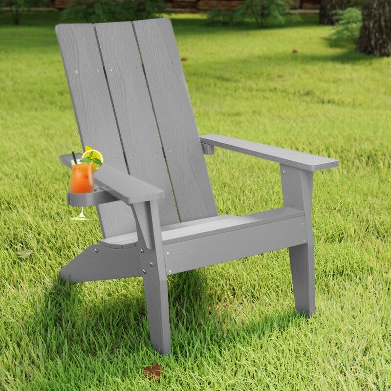 Adirondack Chair with Cup Holder Weather resistant Garden Patio Chair by WINSOON - Grey