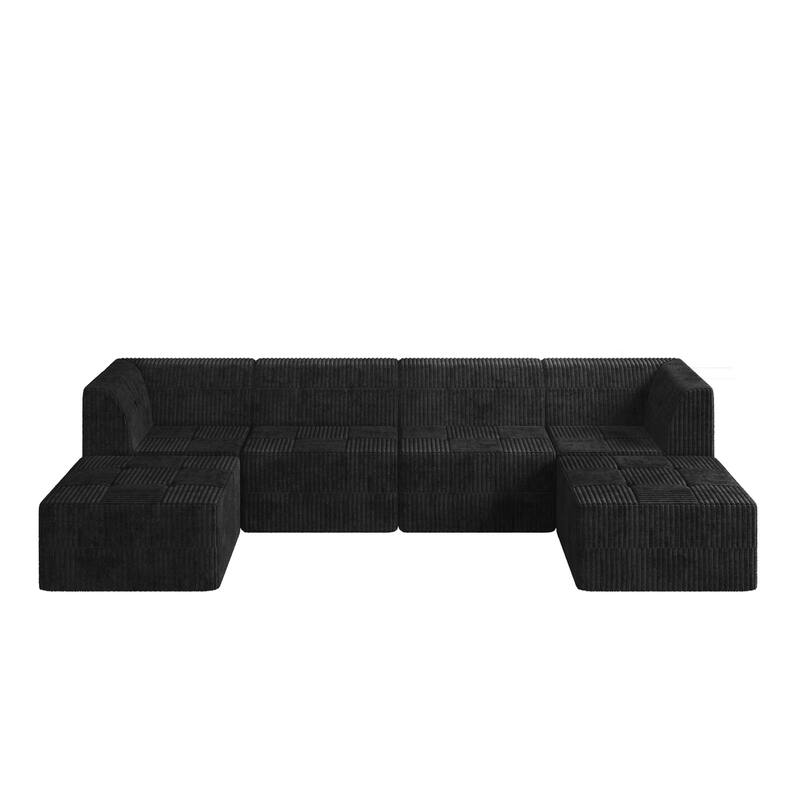 Modular Compressed Chaise Couch U-shaped Sectional Sofa with 2 Ottomans Large Corduroy Upholstered Sofa for Living Room
