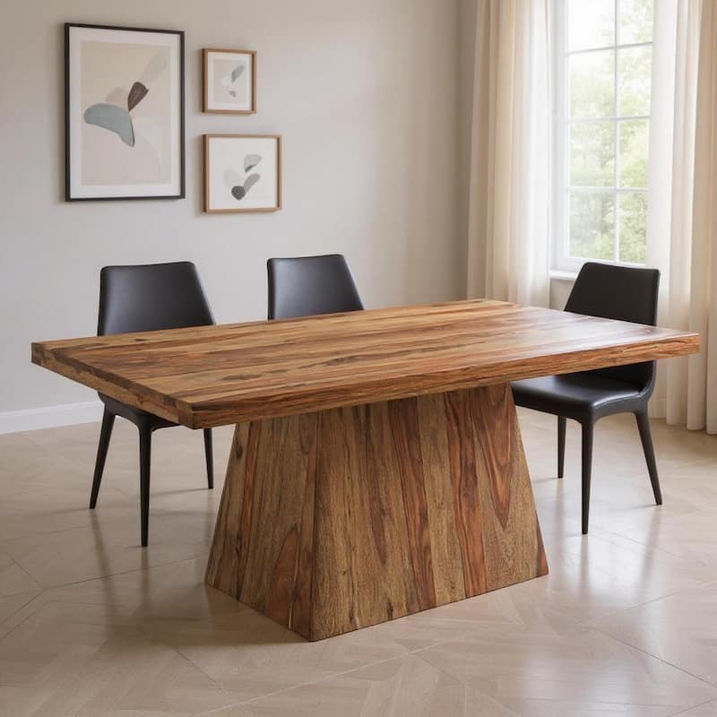 HomeRoots 75" Brown Wood Pedestal Base Dining Table - 75.00 in. x 30.00 in. x 38.00 in. - Brown - 75.00 in. x 30.00 in.  x 38.00 in.