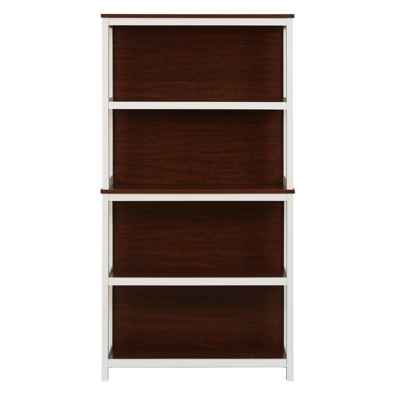 4-Shelf 59.5" H x 31.38" W Cherry and White Manufactured Wood Bookcase - 59.5" H x 35.38" W x 11.8" D