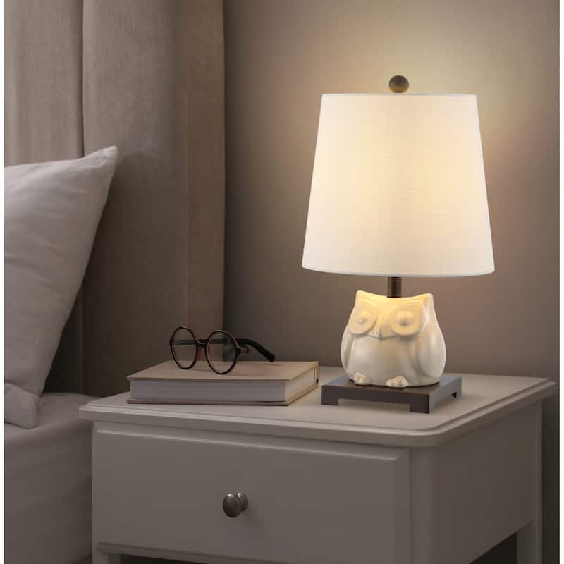 Tiki 16" Ceramic Mini LED Table Lamp, Blue/White by JONATHAN Y - 16