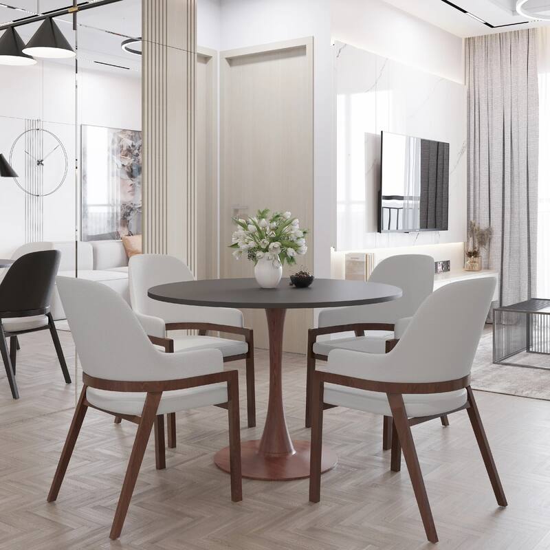Bristol 40" Round Dining Table with MDF Top and Walnut Steel Pedestal Base for Modern Kitchen and Dining Room