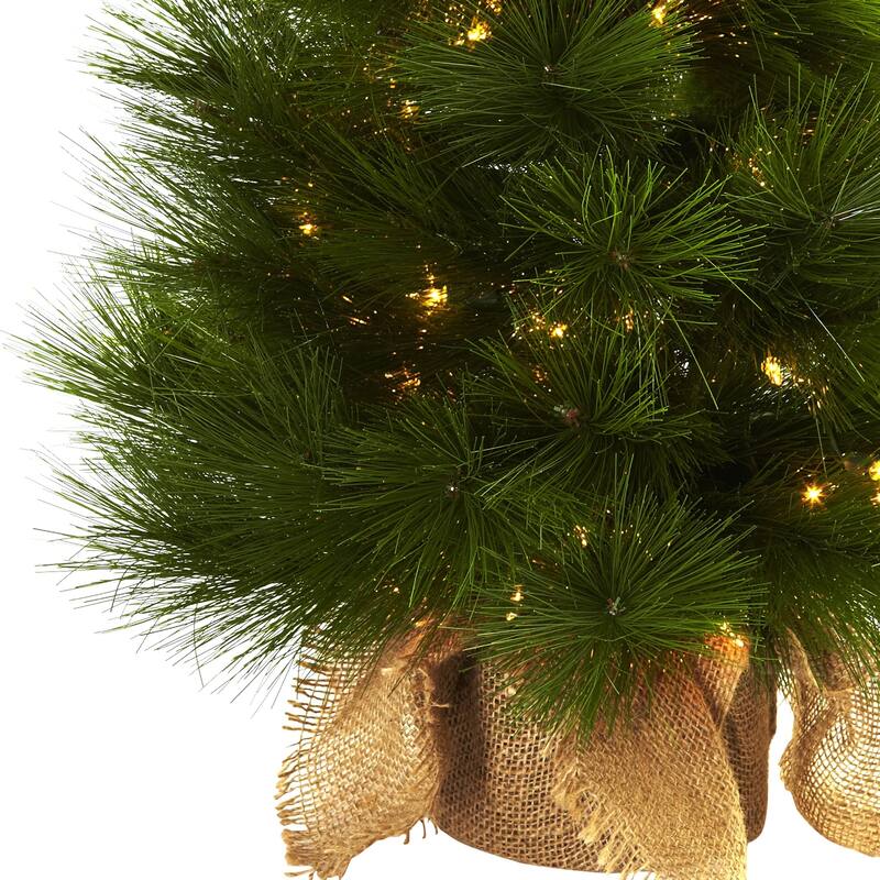 3' Pre-Lit Artificial Christmas Tree with Burlap Bag, Clear Lights - 3 Foot