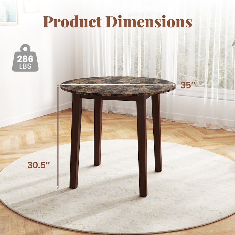 Gymax 35'' Kitchen Table Round Dining Table w/ Marble-textured Veneer