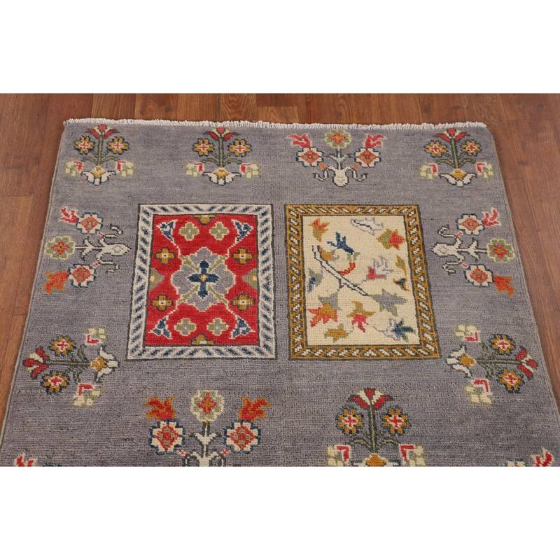 Gray Kazak Accent Rug Handmade Wool Carpet - 2'10" x 4'2"