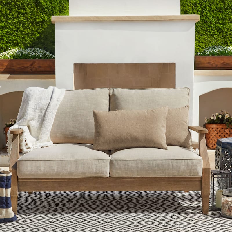 Sorra Home Outdoor Boucle Pillow Set of 2 - 16 in H x 26 in W x 6 in D - Wheat
