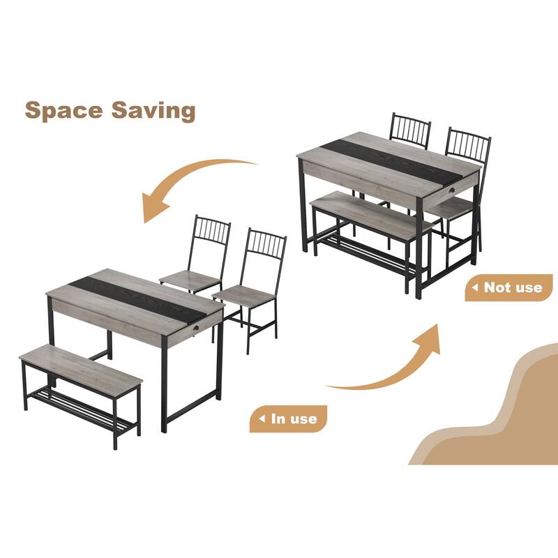 Dining Table Set for 4, Small Kitchen Table and 2 Chairs for 4 with Bench