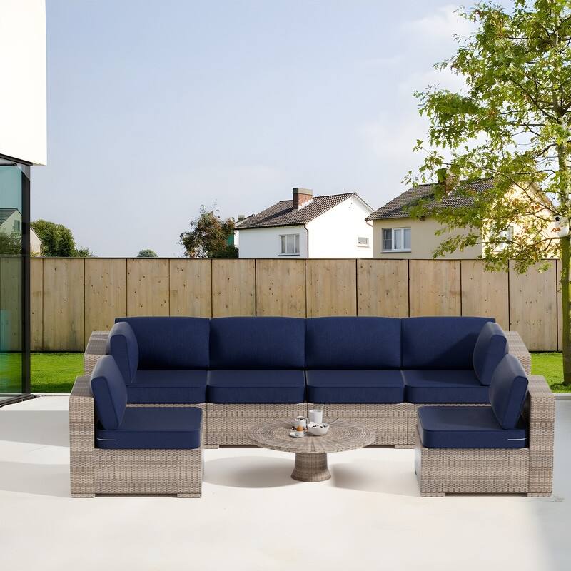 14-Piece Patio Furniture Sofa Cushions, 6-Seater Outdoor Cushion Set (Only Include Cusions，Not Sofa） - 25.6*25.6*4in