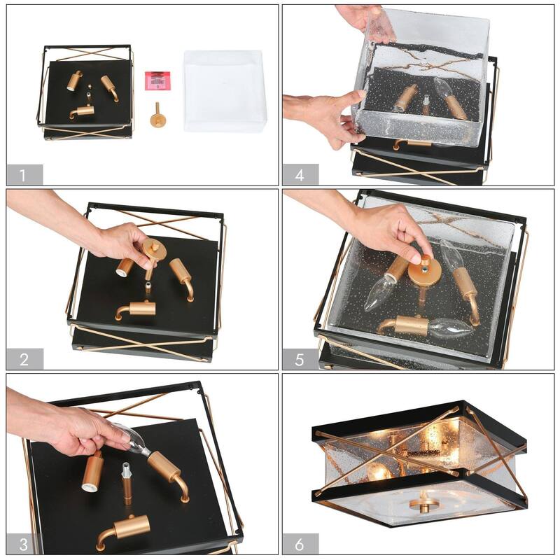 Modern Black Gold 3-Light Seeded Glass Semi-Flush Mount Ceiling Light for Kitchen