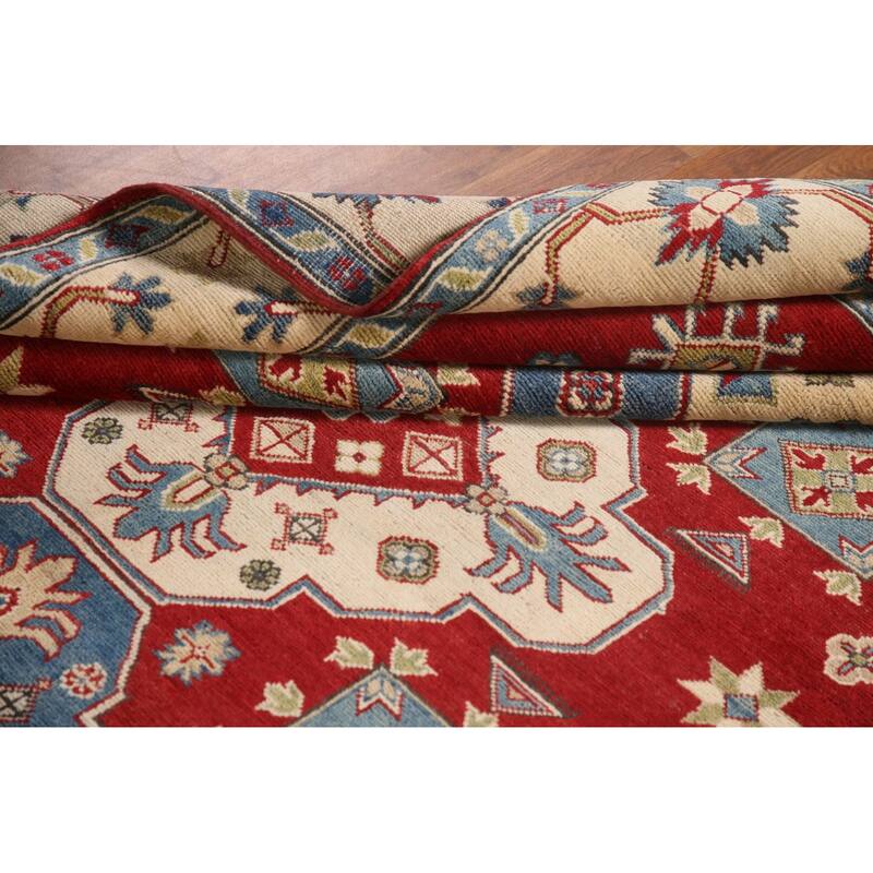 Traditional Kazak Area Rug Hand-Knotted Red Wool Carpet - 5'8" x 7'9"