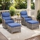 preview thumbnail 175 of 187, Outdoor Patio Sofa Swivel Chair with 6-Inch Thick Cushions Set 5PCS Swivel Chair w/ Table Ottoman - Grey Wicker Blue Cushion