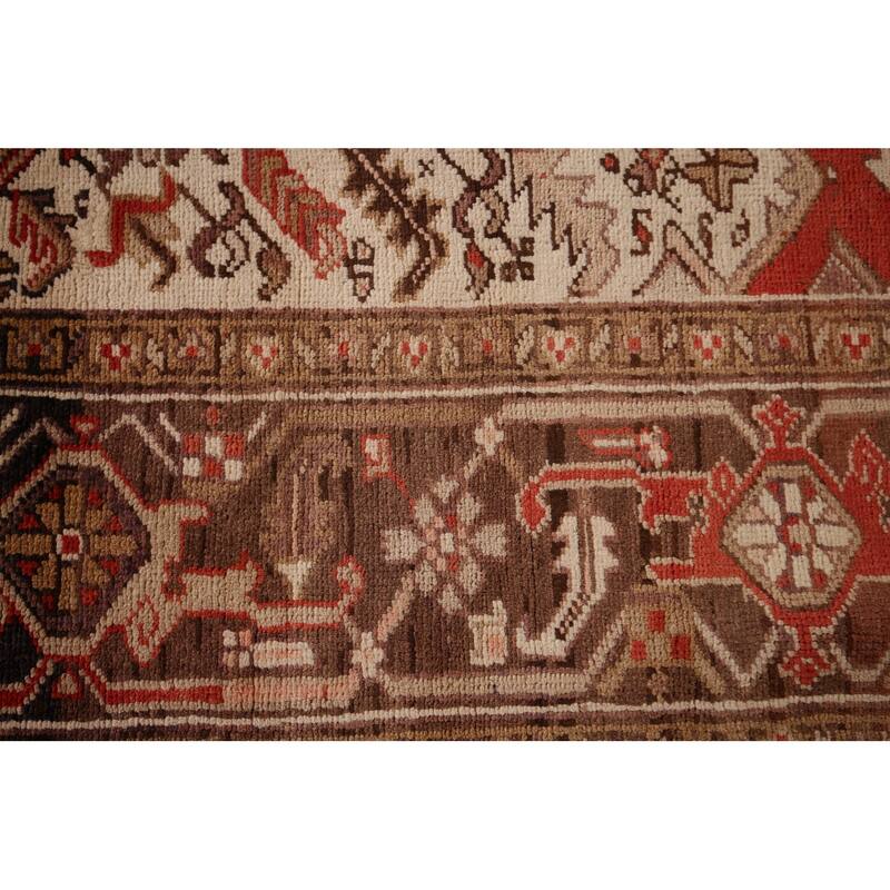 Geometric Red Heriz Persian Vintage Area Rug Handmade Wool Carpet - 6'11"x 9'10"
