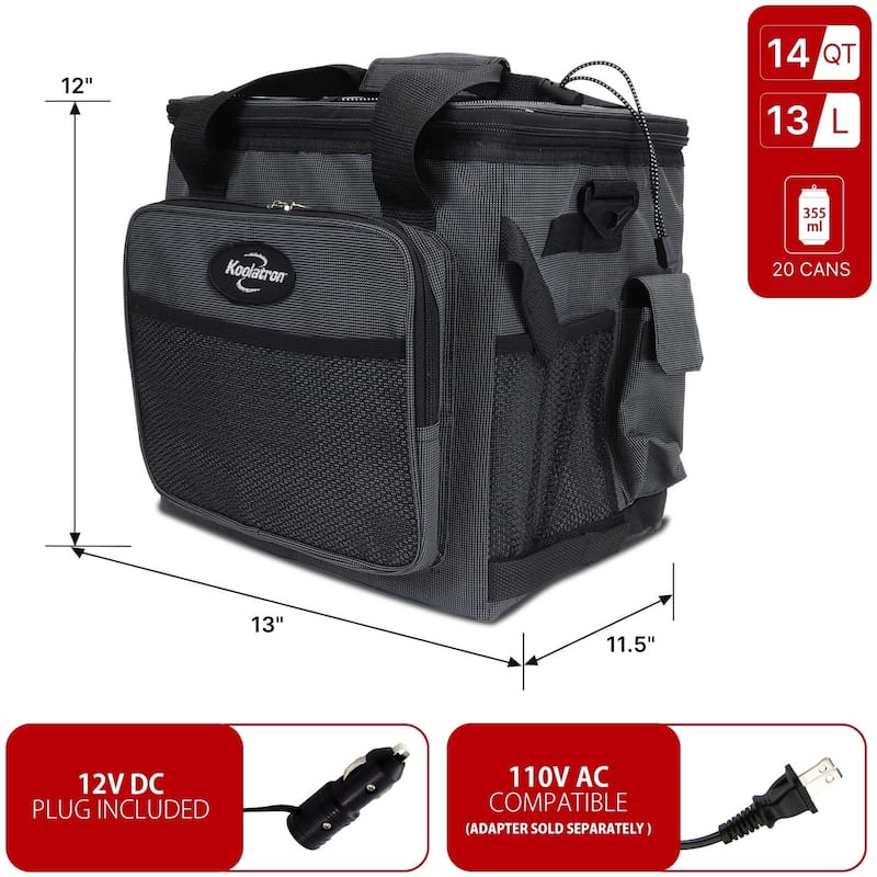 Koolatron Portable Iceless 12V Cooler Bag, 13L (14 qt), Black/Gray
