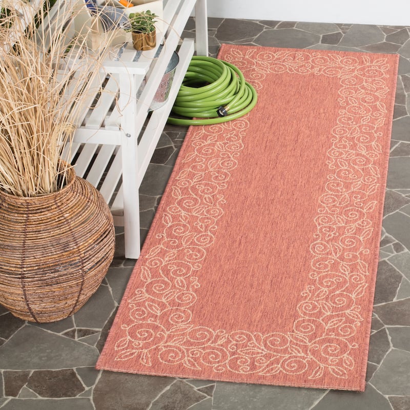 SAFAVIEH Courtyard Bobbye Scroll Indoor/ Outdoor Waterproof Patio Backyard Rug - 2'3" x 6'7" - Terracotta/Beige