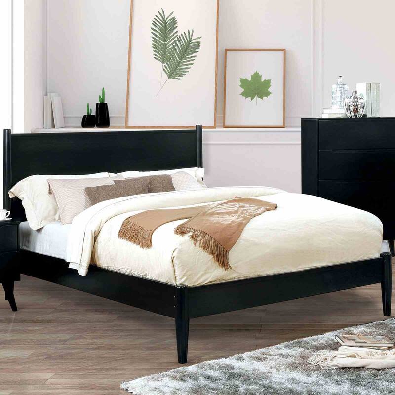 1pc Mid Century Modern Black Finish Bedroom Furniture Platform Bed