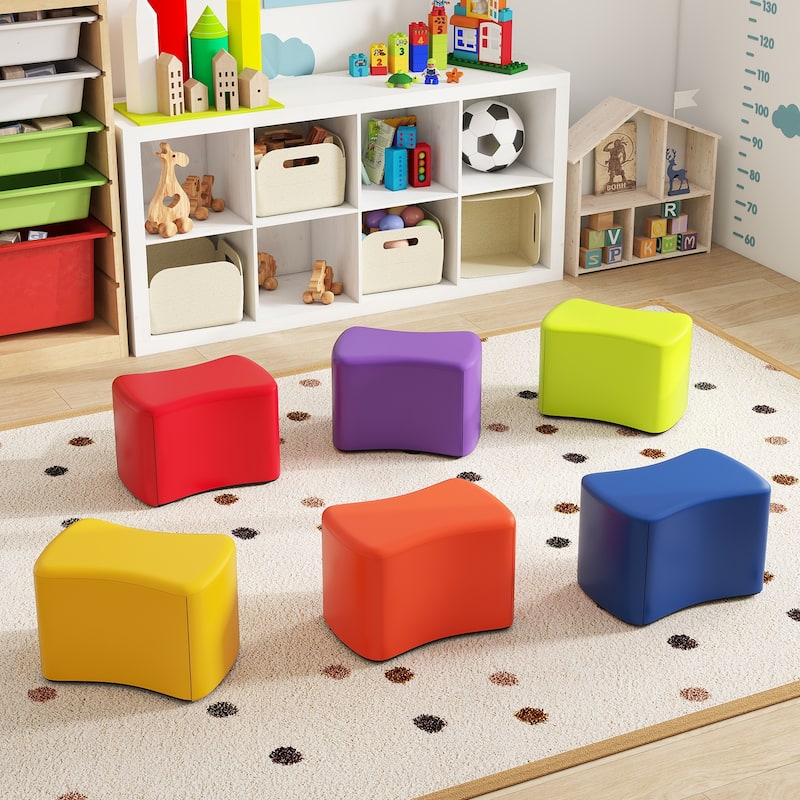 6-Piece Colorful Soft Sponge Cushion PU Leather Cover Stackable Seats Kids Stools - 14.5" x 10" x 10"