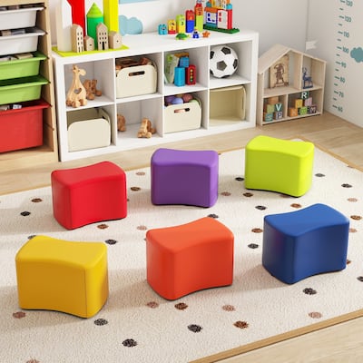 6-Piece Colorful Soft Sponge Cushion PU Leather Cover Stackable Seats Kids Stools - 14.5" x 10" x 10"