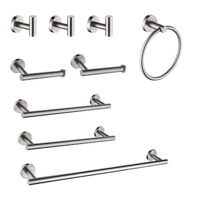 9 Piece Stainless Steel Bathroom Towel Rack Set Wall Mount - Brushed Nickel