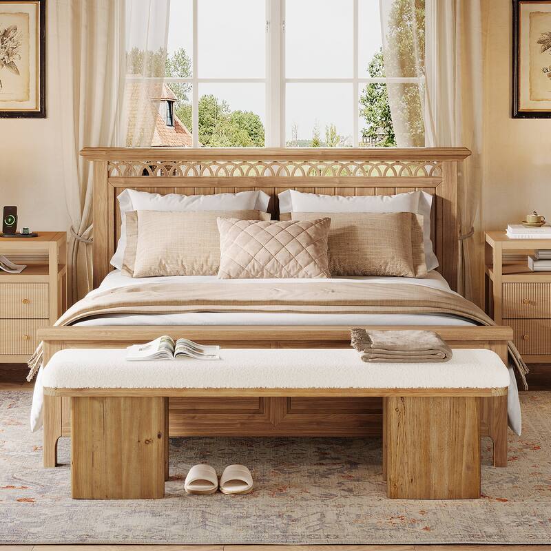 59.05-Inch Modern Bench, Solid Wood Upholstered End of Bed Bench