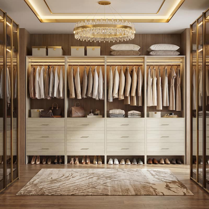 Set of 2/4 Closet Organizer System with Wood Drawers - 96-In - White Oak