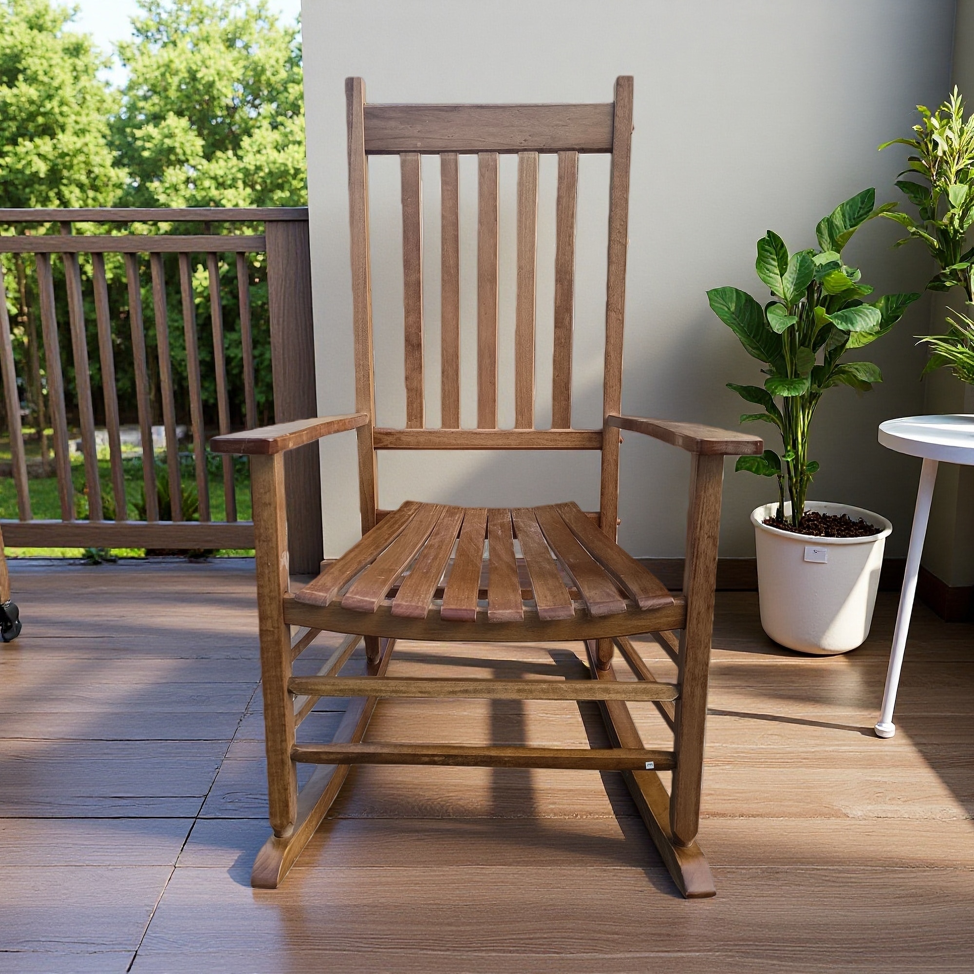 Solid Wood Rocking Chair with Slatted Back