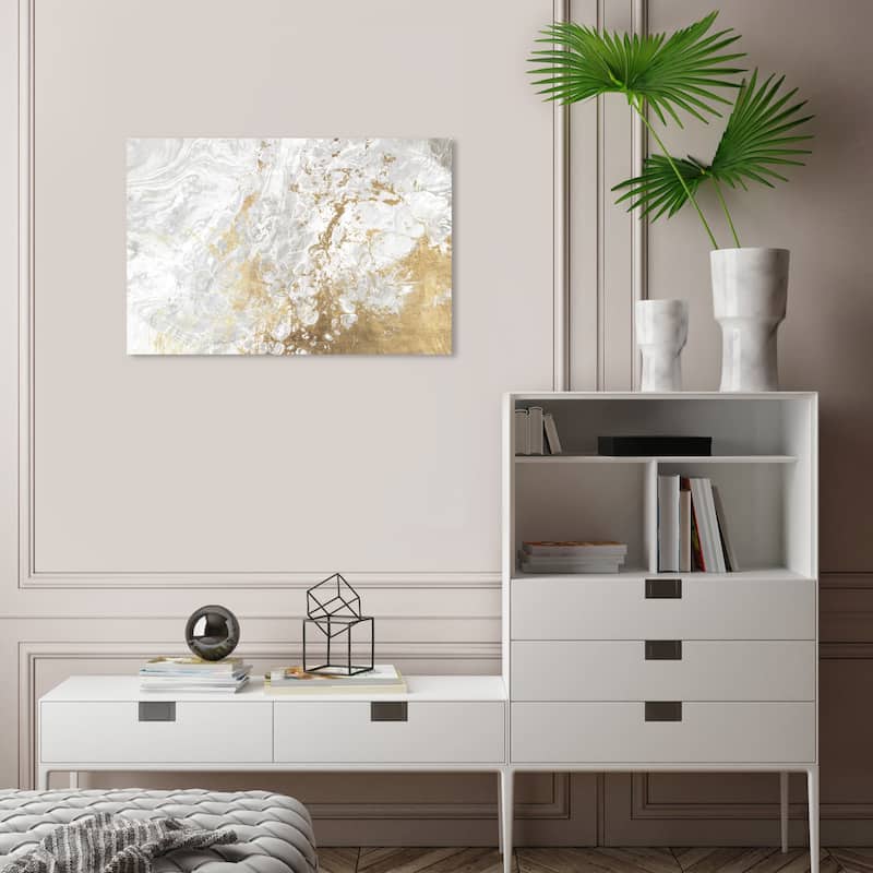 Wynwood Studio Canvas Abstract Marbelized Love Pure Gold and Metallic Gold Modern & Contemporary Wall Art Canvas Print - 16 x 24