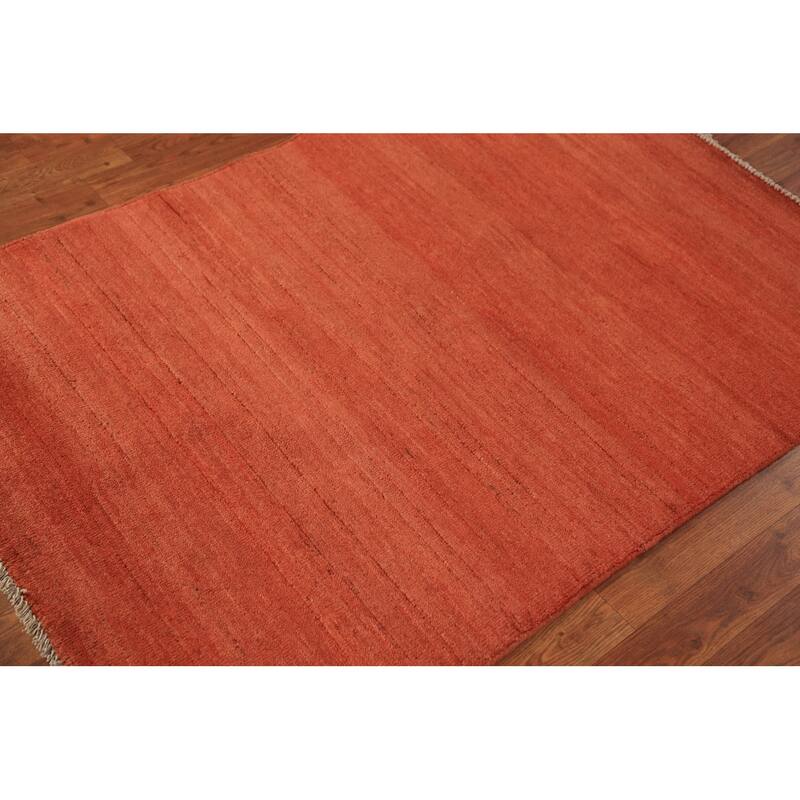 Stripe Orange Gabbeh Modern Rug Handmade Wool Carpet - 3'5" x 4'10"