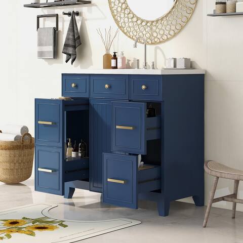 Blue 36" Bathroom Vanity Cabinet with Sink Top Combo Set ,Drawer