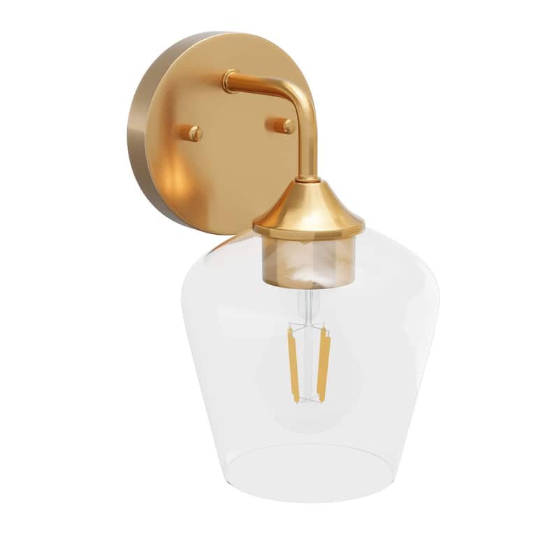 Modern Brass Finish Wall Sconce Fixture with Dome Clear Glass Shade