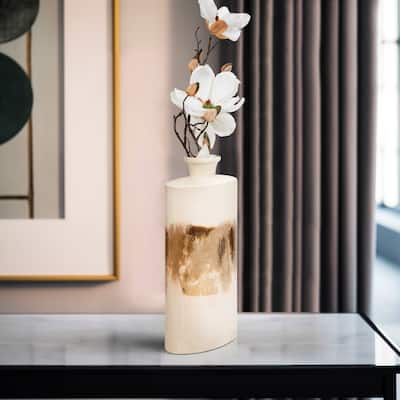 Sagebrook Home Neutral Glam Metal Pearl/Gold Two Tone Cylinder Flask Vase