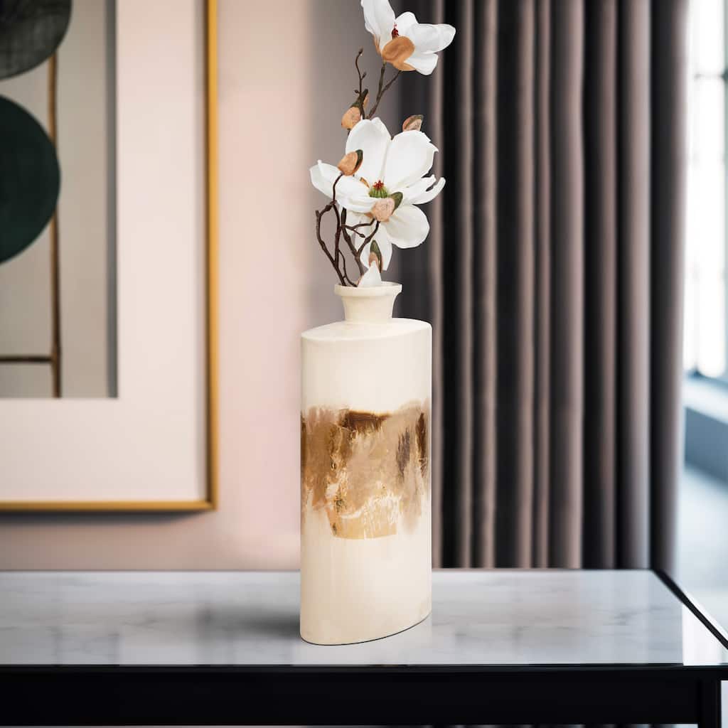 Sagebrook Home Neutral Glam Metal Pearl/Gold Two Tone Cylinder Flask Vase