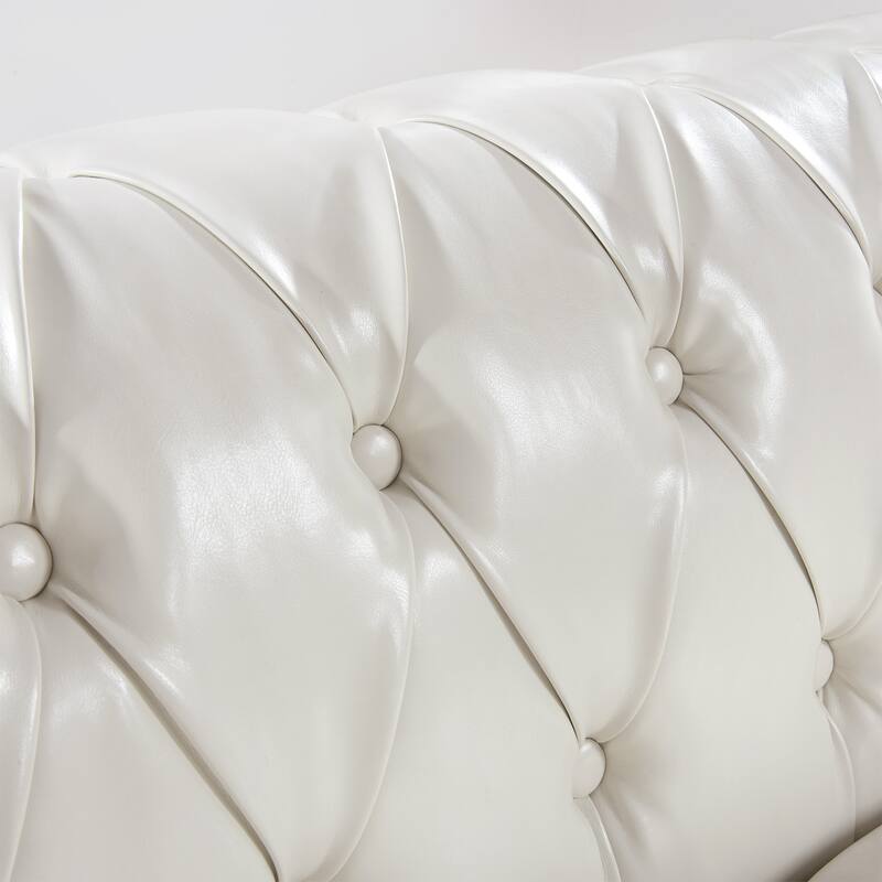 84.65" PU Leather Chesterfield Sofa with Rolled Arms (3-Seater)
