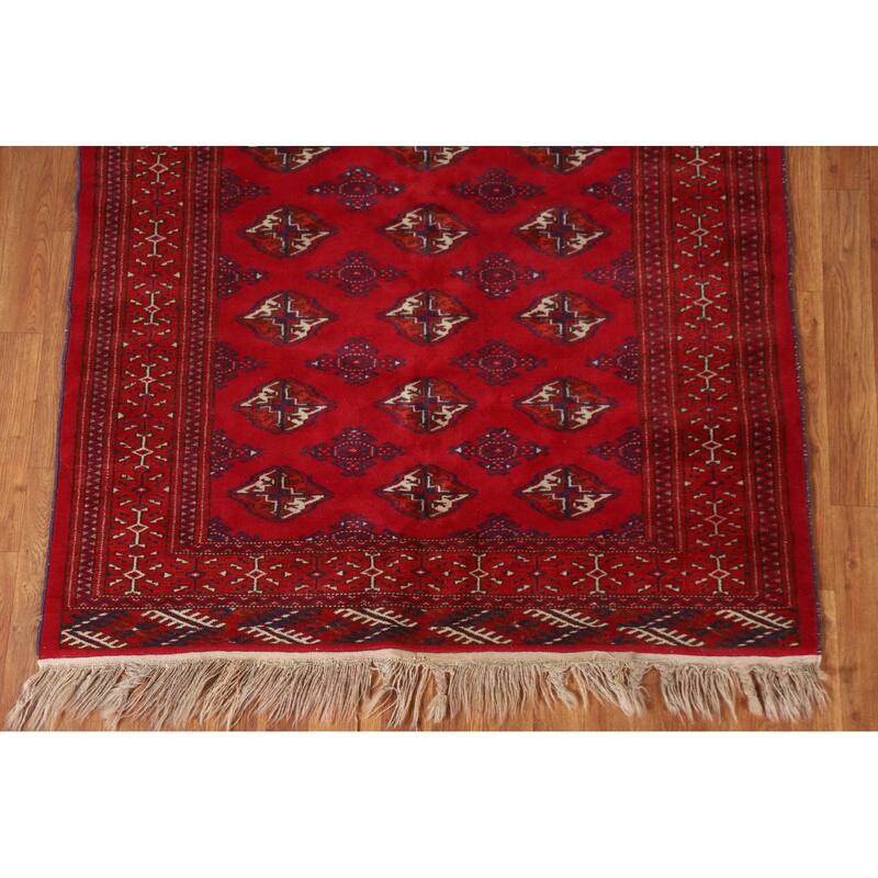 Geometric Red Turkoman Persian Vintage Foyer Rug Handmade Wool Carpet - 4'3"x 5'8"