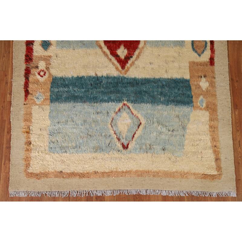 Hand Knotted Oriental 100% Wool Carpet Modern Tribal Beige & Ivories Moroccan Area Rug - 7' 10'' X 5' 7''