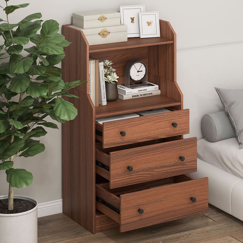 Gymax 3-Drawer Dresser 44'' Tall Wood Storage Organizer Chest w/ 2