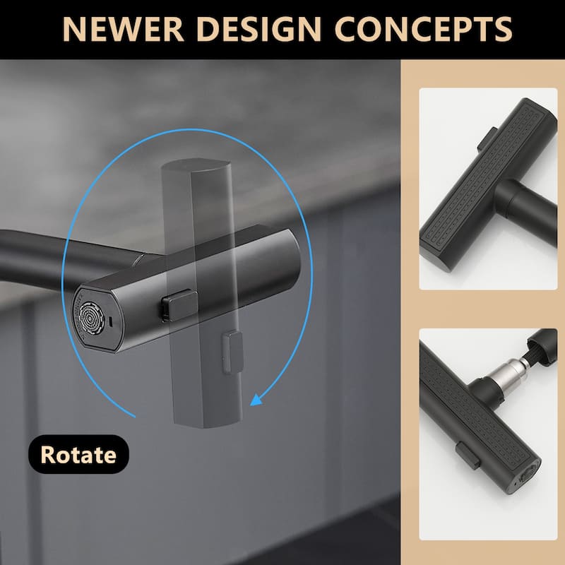 Matte Black Stainless Steel Pull-out Single Handle Wide Spray Kitchen Faucet