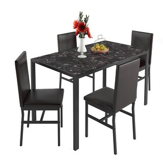 5-Piece Faux Marble Kitchen Dining Table Set with 4 Upholstery Chairs ...