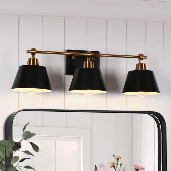 slide 2 of 31, Modern Farmhouse Black Gold 3-Light Bathroom Vanity Lights Dimmable Wall Sconces