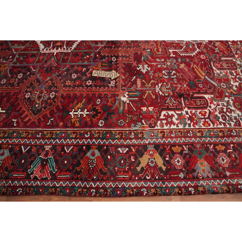 Hand Knotted Oriental 100% Wool Carpet Traditional Medallion Red Heriz Area Rug - 13' 6'' X 9' 3''