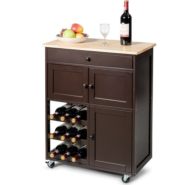 Shop Gymax Modern Rolling Kitchen Cart Trolley Island ...