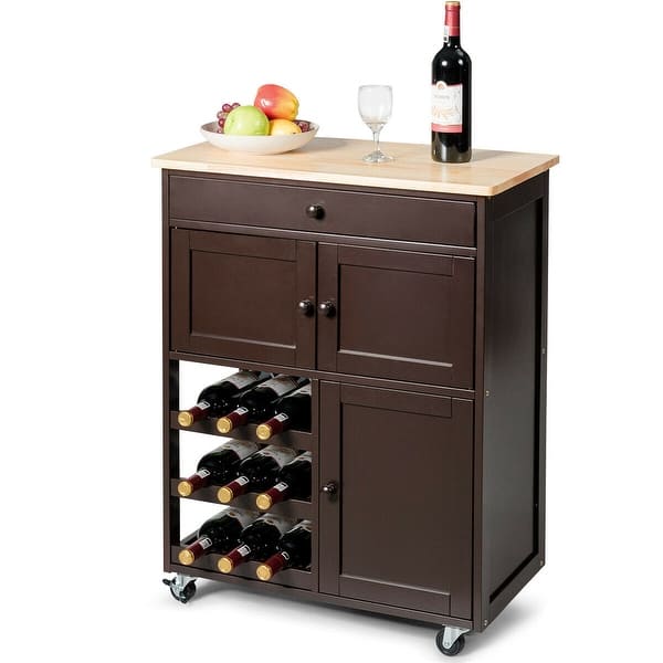 Shop Gymax Modern Rolling Kitchen Cart Trolley Island Storage Cabinet Overstock 23169792