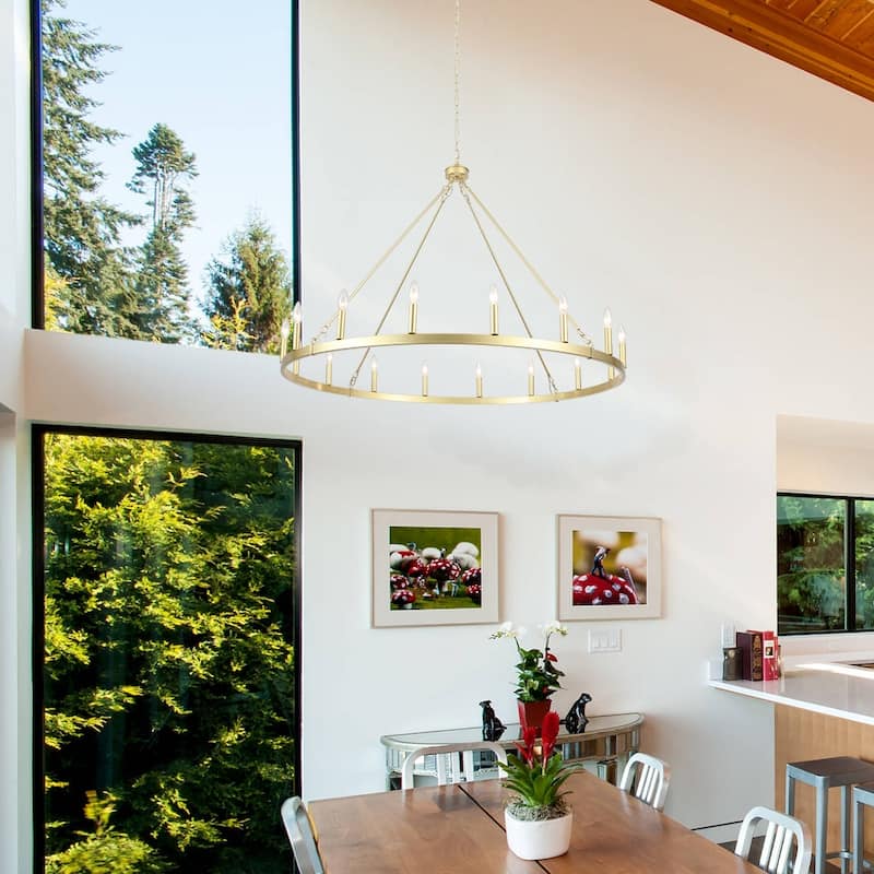 Vyolette 16-Light 47 in. Large Modern Farmhouse Candle Wagon Wheel Chandelier for Living Room
