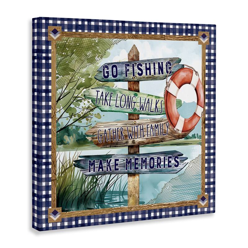 Stupell Plaid Border Lake Sign Canvas Wall Art Design By Nicole DeCamp