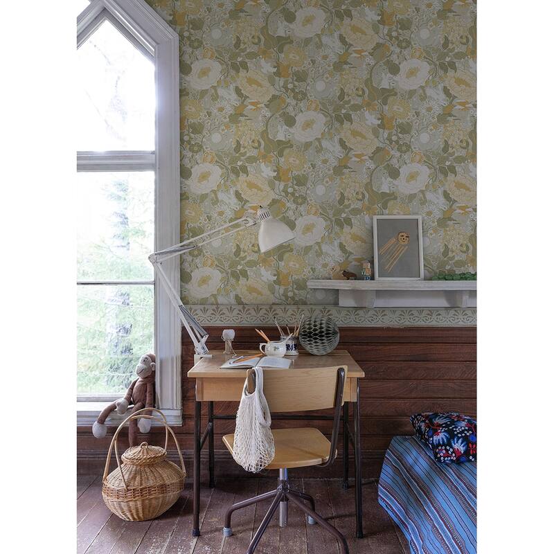 A-Street Prints Vaxa Grey Rabbits and Rosehips Wallpaper