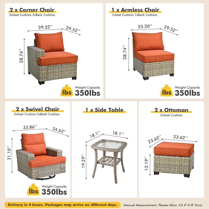 XIZZI 8-piece Wicker Patio Furniture Set with Swivel Chairs